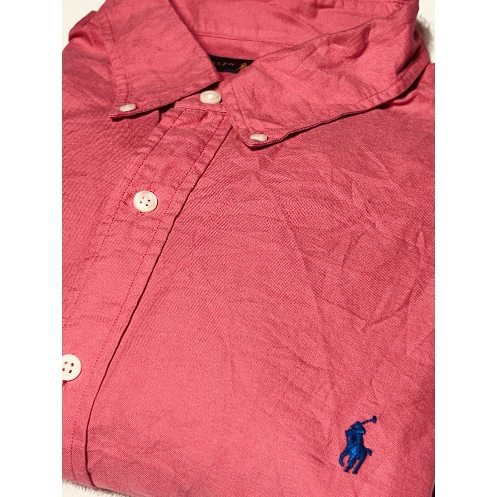 Ralph Lauren Shirt Mens 2XL Coral Button Down Blue Pony Long Sleeve Preppy VTG